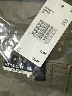 Buffalo David Bitton Straight/Six Stretch Olive Men's Pant NWT Sz 42/30